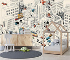 XMPMBM-Cartoon Comics City Nursery Room Fabric Wallpaper Kids Bedroom - Image 3