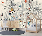 XMPMBM-Cartoon Comics City Nursery Room Fabric Wallpaper Kids Bedroom - Image 3
