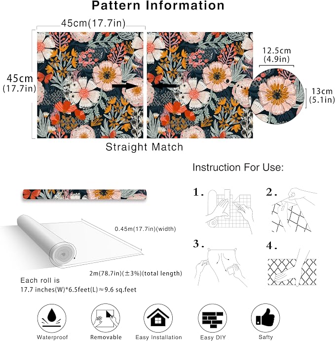 HAOKHOME Boho Peel and Stick Wallpaper Floral Wall Paper Removable - Image 8