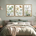 SYWENNOI 3 Pieces Wood Framed Green Botanical Canvas Wall Art, Boho Floral - Image 3