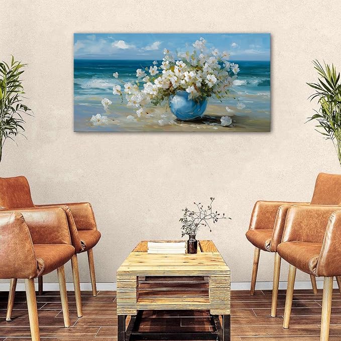 AIYISU Vintage Flowers Canvas Wall Art White Blossom Painting Retro Flowers in - Image 3