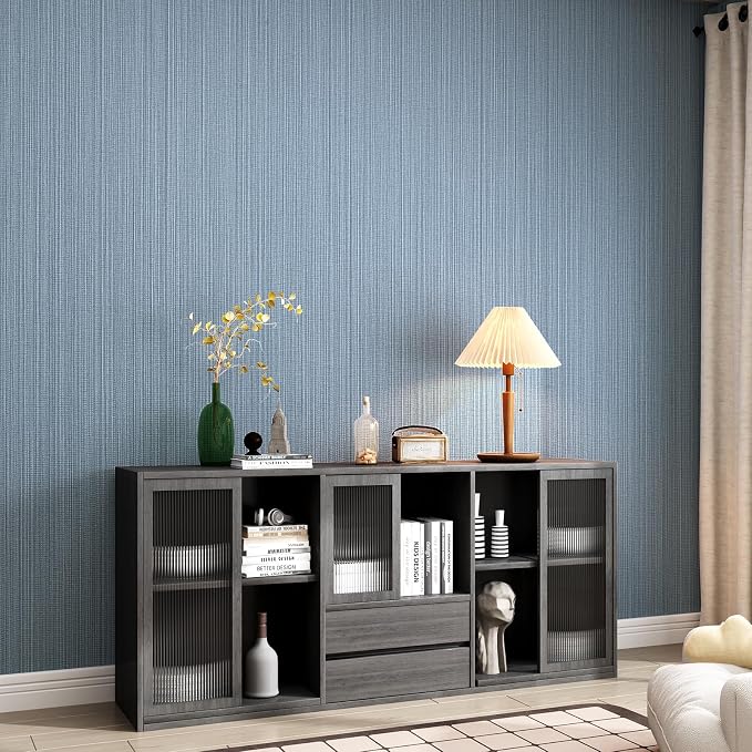 Blue Grey Faux Grasscloth Wallpaper Peel and Stick Linen Textured 24"x394" - Image 5