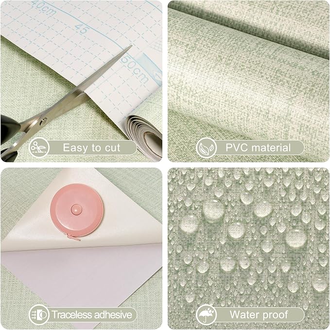 Amiya Grasscloth Wallpaper 17.3"x80" Sage Green Peel and Stick Faux Fabric - Image 2