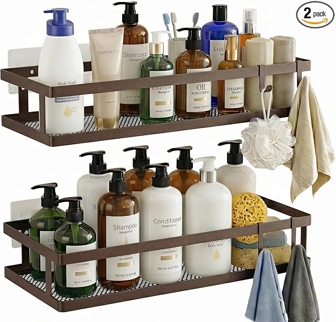 PUSDON 2-Pack Minimalist Shower Caddy Wall Mount, Open Frame Bathroom Shelf by PUSDON