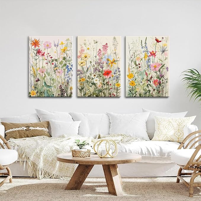 KISSFOX 3 Piece Canvas Wall Art Wildflowers Wall Decor Floral Pictures - Image 5