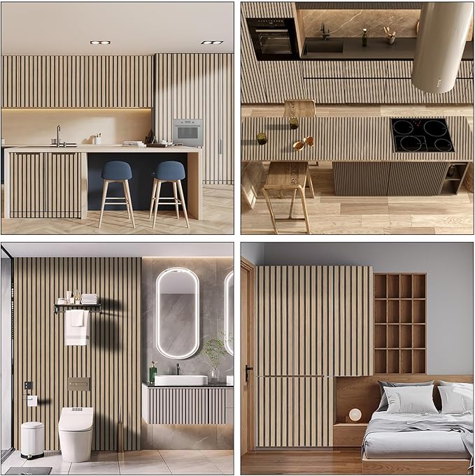 Peel and Stick Wallpaper Textured Brown Wood Slat 35.4x200 Inch Self-Adhesive - Image 2