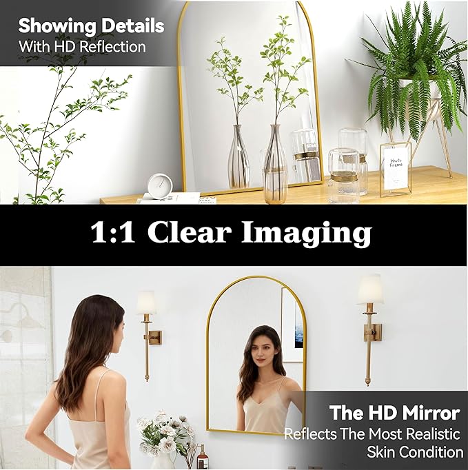 SCWF-GZ 30x20 Arch Mirror Rectangle Wall Mounted Hanging or Against Wall Metal - Image 4