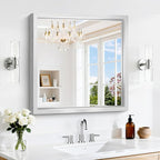 24 x 24 Silver Bathroom Mirror, Brushed Silver Square Mirror by WelcometoCIVENO