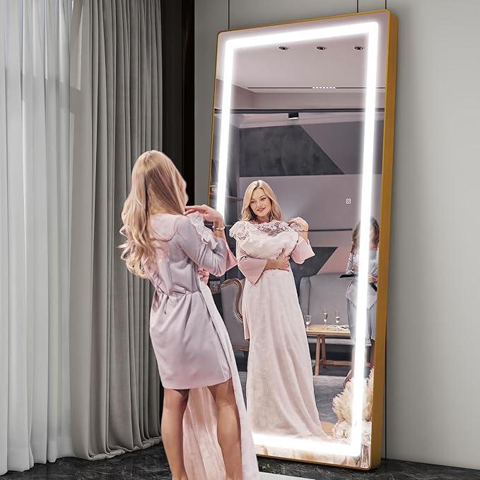 FENNIO Full Length Mirror with Lights, Wall Mounted Hanging Mirror with Lights - Image 4