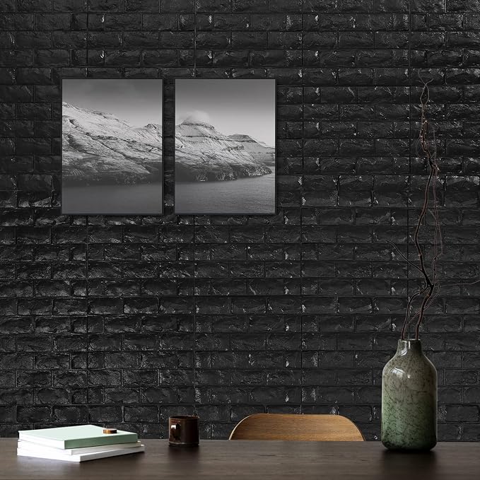 11PCS 3D Wall Panels Peel and Stick Faux Brick Wallpaper Black Self Adhesive - Image 3