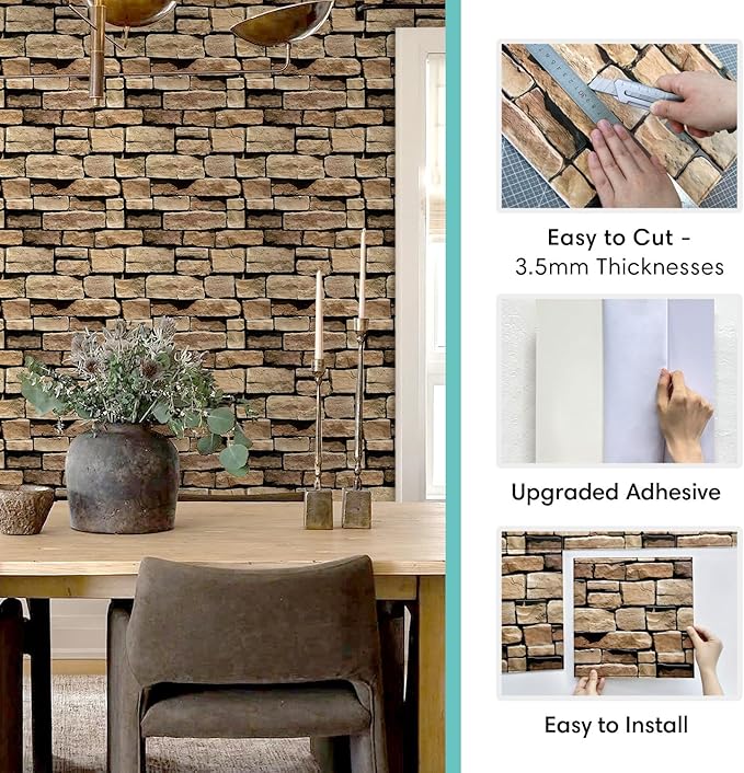 Commomy 3D Faux Stone Wall Panel Peel and Stick Wall Tiles - Image 5