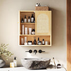 VINGLI Rattan Bathroom Wall Cabinet, Boho Medicine Cabinet - Image 3