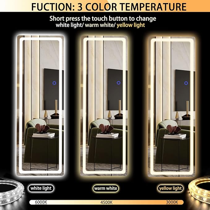 Hasipu Full Length Mirror with Lights, Full Body Dressing Standing, Hanging - Image 3