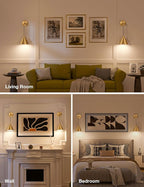 NIORSUN Brushed Gold Battery Operated Wall Sconce Set of 2, 5200mAh Dimmable - Image 3