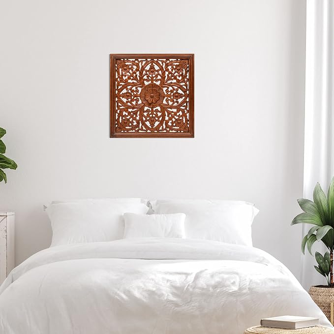 Homebia Designs Handmade Carved Wooden Wall Hanging Plaque 24x24 Inch Elegant - Image 4
