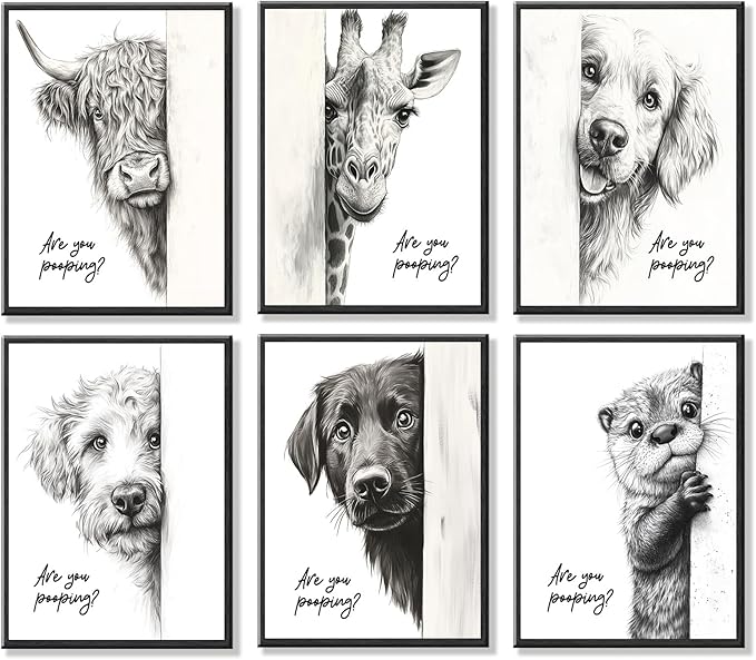Funny Bathroom Wall Art Black and White Bathroom Posters Decor Rustic Donkey by KBKBART