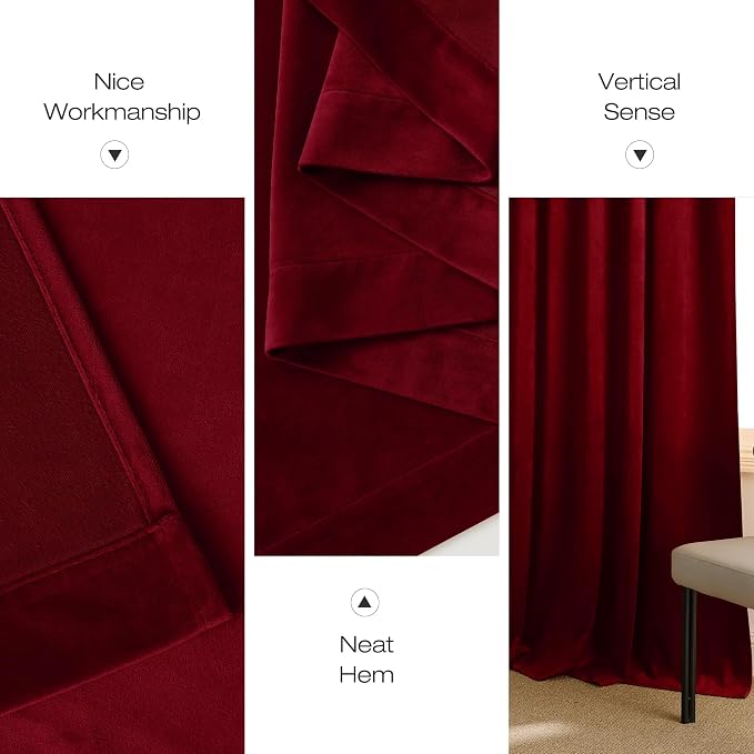 NICETOWN 144 inch Long Red Velvet Curtains and Drapes, Extra Long Elegant Wall - Image 7