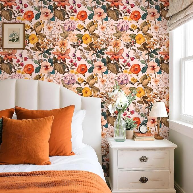 Jeweluck Floral Peel and Stick Wallpaper Vintage Floral Contact Paper Peel and - Image 4