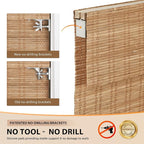 LazBlinds No Tools No Drill Cordless Bamboo Roman Shades, Custom Light - Image 3