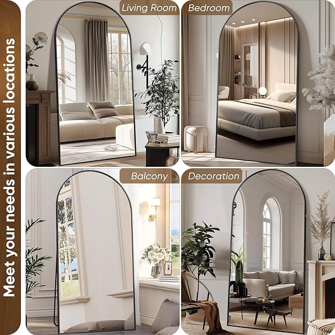 Antok 91" x46” Arched Full Length Floor Mirror, Free Standing/Wall Mount/Leaning - Image 6