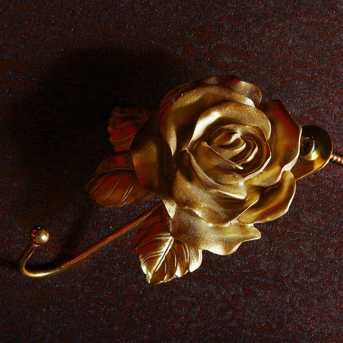 2Pcs Gold Flower Wall Hooks, Cute Decorative Coat Hooks, Vintage Resin Rose - Image 2