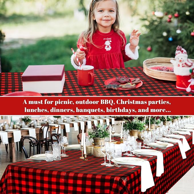 Kochorie 54 Inch x 300 Ft Red and Black Checkered Plastic Table Cloth Roll - Image 7