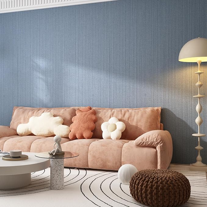 Blue Grey Faux Grasscloth Wallpaper Peel and Stick Linen Textured 24"x394" - Image 7