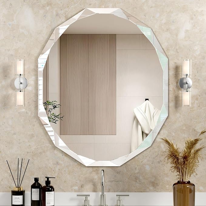 Bathroom Mirrors for Over Sink, Round Frameless Mirrors for Wall, 30x36 Inch by JACUKO