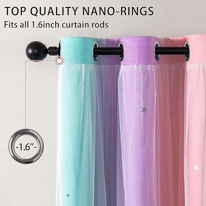 XiDi Curtains for Bedroom Decor, Rainbows Pink Purple Green 42/45/1 - Image 2
