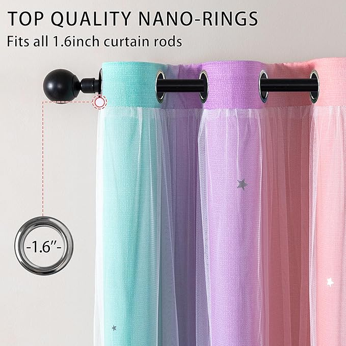 XiDi Curtains for Bedroom Decor, Kids Room Curtains for Girls Rainbow Colour - Image 3
