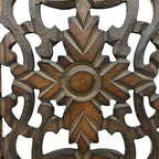 Floral Hand Carved Wooden Wall Panels Set of 2, Rustic Brown Decorative Wall Art - Image 6