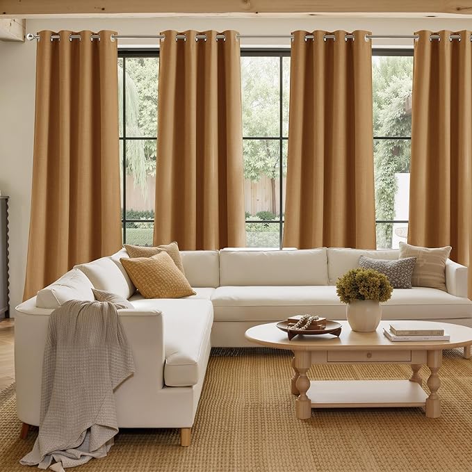 NICETOWN Short Faux Linen Gold Brown Blackout Curtains 63 inches Long - Image 4