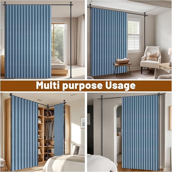 100% Blackout Room Divider Curtains Sets Blue 2 Panels W100 x L84in No Drill - Image 7