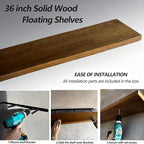 ROGMARS 36 Inches Long Walnut Floating Shelves, Rustic Solid Wood Farmhouse - Image 2