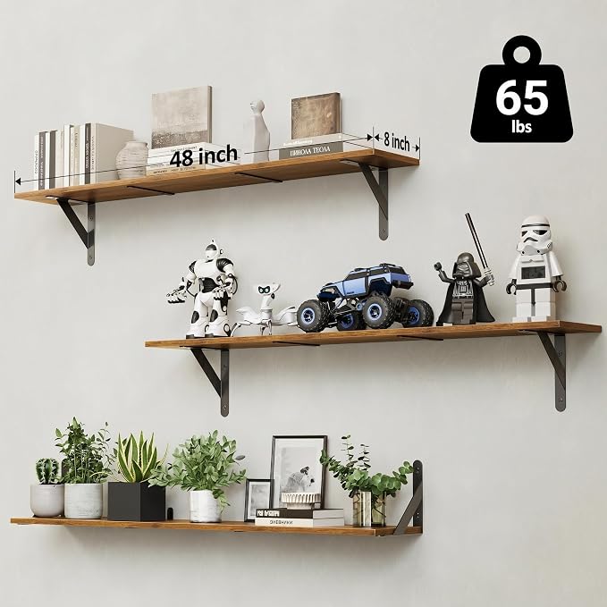WOPITUES Floating Shelves for Wall 48″W x 8″D, Long Wall Mounted Shelves Set of - Image 3