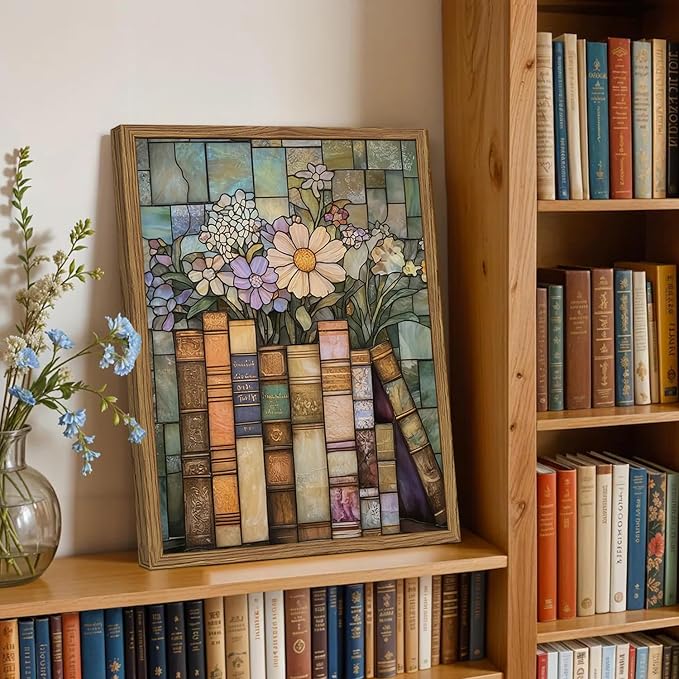 YYNISPIN Vintage Book Wildflower Wall Art Moody Stained Glass Book Lover Wall - Image 5