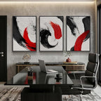 Large Framed Red Black White Abstract Wall Art - Image 6