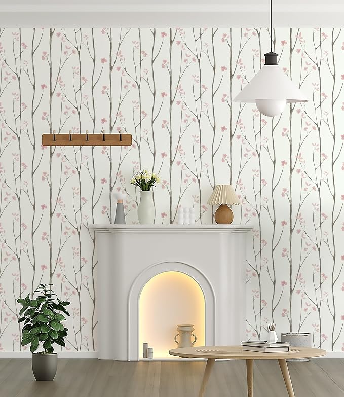 Timeet Floral Wallpaper White and Pink Wall Paper Peel and Stick Modern Contact - Image 7
