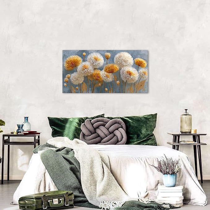 Abstract White Flower Wall Art Golden Floral Pictures Wall Decor Neutral - Image 3