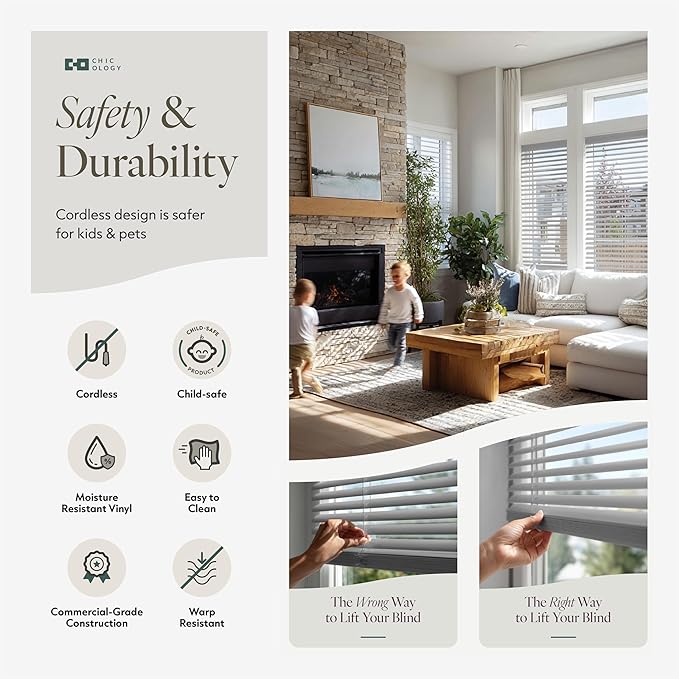 CHICOLOGY Cordless Mini Blinds for Indoor Windows, 69.5" W x 60" H, Light - Image 7
