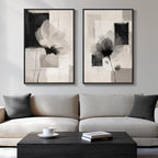 Large Framed Neutral Abstract Floral Wall Art, Minimalist Pictures by Cuspin