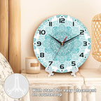 Teal Mandala Flower Wall Clock, Silent Non-Ticking, Battery Operated, Wooden - Image 5
