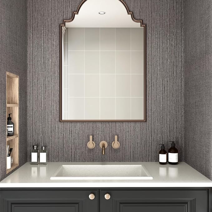CRE8TIVE Dark Grey Grasscloth Wallpaper Removable Textured Wallpaper Stick and - Image 3