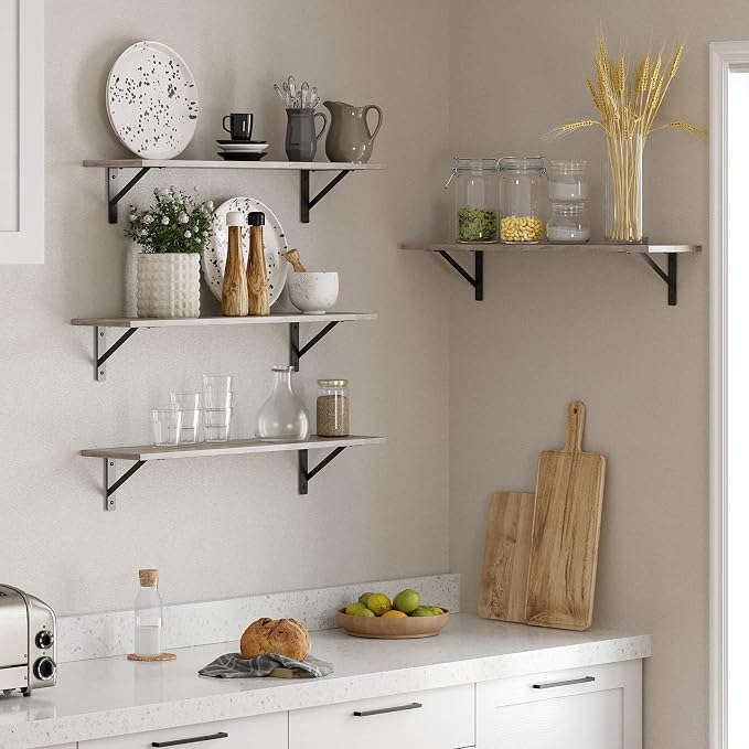 DINZI LVJ Long Wall Shelves, 31.5 Inch Wall Mounted Shelves Set of 2, - Image 2