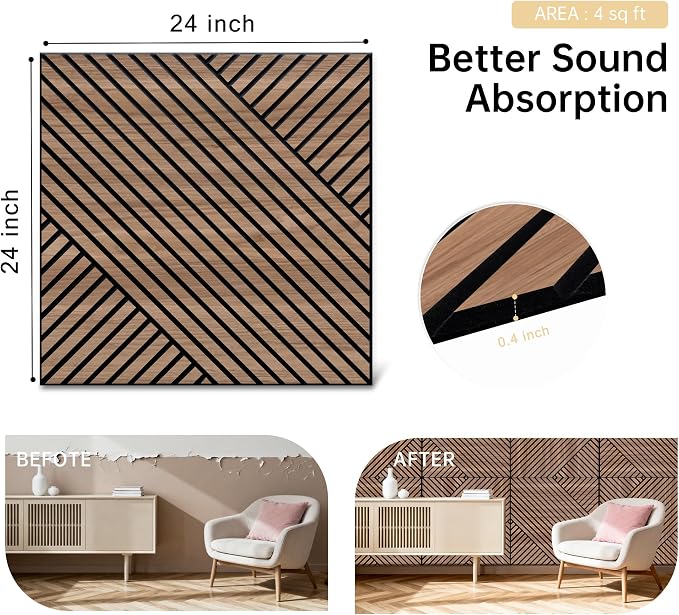Mollywell Art Acoustic Wall Panels, 24x24 Inch 8 Pack, Wood Veneer, Sound - Image 5