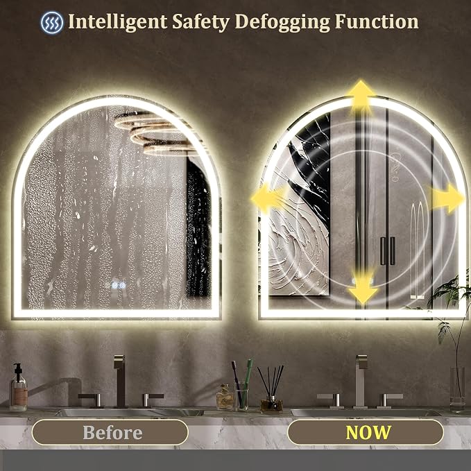 BEAUTYPEAK 34x30 LED Arch Bathroom Mirror - Image 2