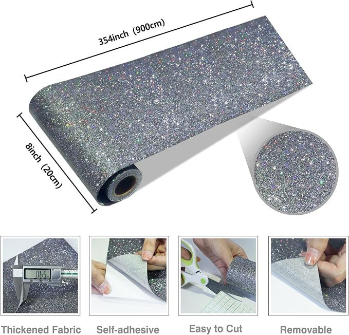 CRE8TIVE Charcoal Holographic Glitter Wallpaper Border Peel and Stick Wall - Image 6