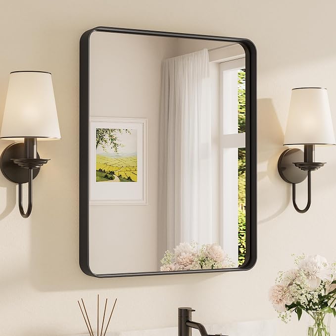 TETOTE Black Framed Bathroom Mirror, 24 x 30 Inch Matte Metal Frame Vanity by TETOTE