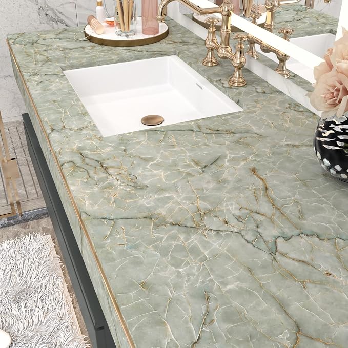Vinyl 15.8" x 472" Green Marble Contact Paper - Image 8