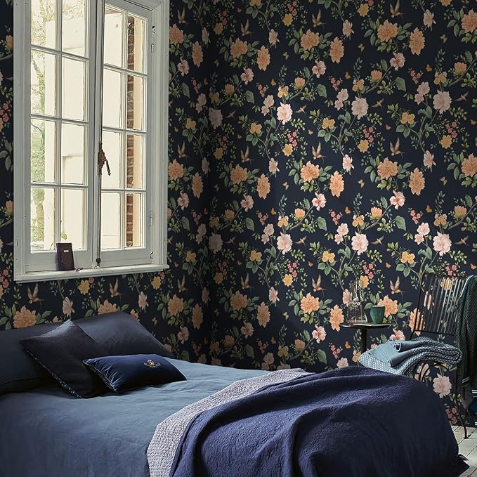 Froluya Dark Blue Floral Peel and Stick Wallpaper Vintage Floral Contact Paper - Image 4